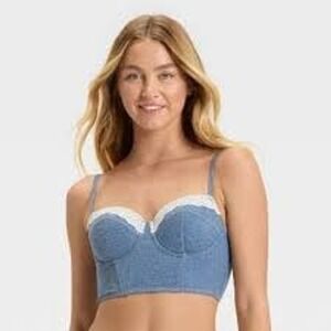 NEW‎ Colsie Denim Lightly Lined Longline Bralette, Size XS